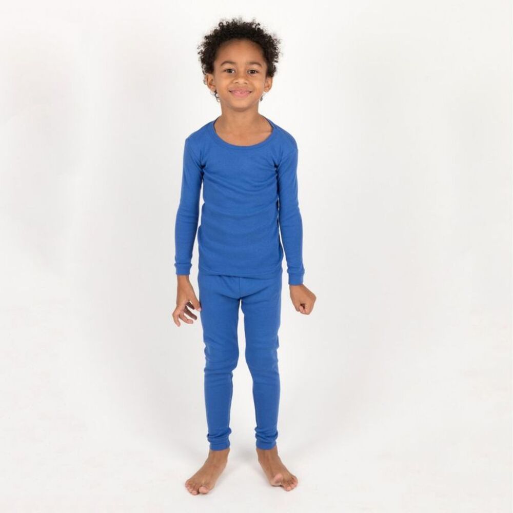 Leveret Kids Two Piece Cotton Pajamas Solid Royal Blue 5